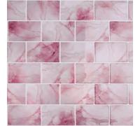 CRE8TIVE Pink Marble Effect Wall Tile Peel and Stick Wall Tiles 16 PCS Rectangular Kitchen Tile Stickers Splashback for Bathroom Stick on Tiles for Laundry Room Shower Room Fireplace 30.5cm x 30.5cm