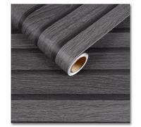 CRE8TIVE Wood Effect Vinyl Self Adhesive Black Grey Peel and Stick Wallpaper 30cm x 200cm Wood Slat Wallpaper for Bedroom Vintage Countertop Contact Paper Kitchen Vinyl Wrap for Bathroom Cabinet
