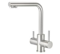 CREA 3-way faucet kitchen, mixer tap kitchen | 360° Swivel Kitchen Tap, 3-in-1 Sink Tap for Water Filter, Drinking Water Tap, 2 Lever Kitchen Tap, Brushed