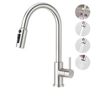 CREA 3 Way Filtered Water Tap,360° Swivel Single Handle Kitchen Water Filter Tap with Pull Out Sprayer,Stainless Steel 3 in 1 Taps for Kitchens Sink,Brushed Nickel