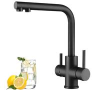 CREA 3 Way Kitchen Tap - 360° Swivel 3 in 1 Sink Tap with 2 Handles, Matte Black
