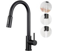 CREA 3 Way Kitchen Tap with Pull Out Sprayer, 360° Swivel, Matte Black