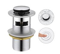 CREA Basin Sink Waste Pop Up, Click Clack Sprung Plug with Overflow for Bathroom Sink, Sprung Basin Waste Slotted, Chrome