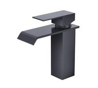 CREA Bathroom Tap Waterfall, Single Handle Bathroom Sink Mixer tap, Basin Tap with Pop Up Drain, Matt Black…
