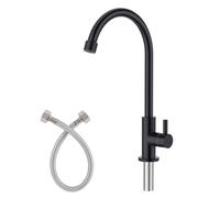 CREA Cold Water Only Taps with 360 ° Swivel High Spou Single Handle,Stainless Steel Sink Tap Deck Mount Faucet for Kitchen Outdoor Garden Bar,Matt Black