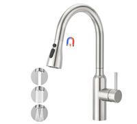 CREA High Arc Kitchen Sink Mixer Tap with Pull Out Spray, Single Lever Kitchen Tap, Sink Tap with Magnetic, Brushed