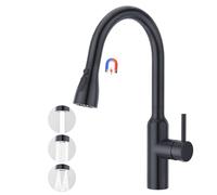 CREA High Arc Kitchen Sink Mixer Tap with Pull Out Spray, Single Lever Kitchen Tap, Sink Tap with Magnetic Stainless Steel, Black