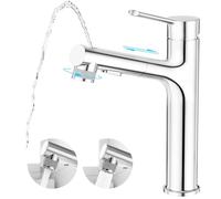 CREA High Wash Basin Mixer Tap for Countertop Washbasin Bathroom with Pull-Out Shower Head Bathroom Mixer Tap Polished Chrome