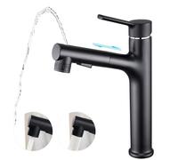CREA High Wash Basin Mixer Tap for Countertop Washbasin Bathroom with Pull-Out Shower Head Bathroom Mixer Tap Black