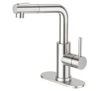 CREA Kitchen Faucet with Pull Down Spray Head - Pre-Humid Bar Sink Taps with Single Hole/Handle - Brushed Nichel Stainless Steel Small Faucet for Mini Sink, Motorhome, Outdoor