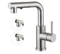 CREA Kitchen Tap With 3 Function Sprayer, Pull Out Mixer With 360° Swivel, Single Handle Sink Tap for Bathroom or Kitchen, Stainless Steel