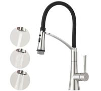CREA Kitchen Tap With Pull Down Dual Function Sprayer, 360° Swivel Sink Mixer, Single Lever, Black Silicone Hose, Stainless Steel