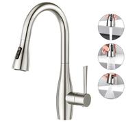 CREA Kitchen Tap With Pull Out Spray, 3 Function 360° Swivel Mixer for Sink, Single Handle Stainless Steel