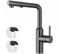 CREA Modern Kitchen Sink Mixer Tap, Kitchen Tap with Pull Out Spray, Single Lever Mixer Sink Tap, Black
