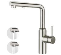 CREA Modern Kitchen Sink Mixer Tap, Kitchen Tap with Pull Out Spray, Single Lever Mixer Sink Tap, Brushed