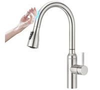 CREA Touch Sensor High Arch Kitchen Sink Mixer Tap with Pull Out Spray, Single Lever Kitchen Tap, Brushed