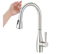 CREA Touch Sensor Kitchen Tap, Kitchen Fixture with Pull-Out Sprayer, Mixer Tap Kitchen with 3 Functions Sprayer, 360° Rotatable Kitchen Sink Fitting, Brushed