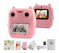 CreaBivotion's latest 1080P children's instant printing camera with 2.4-inch display, 32GB card, 3 rolls of printing paper, birthday Christmas children's toy gift pink, suitable for 3-12 years old