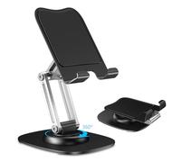 CreaDream Cell Phone Stand for Desk, Aluminum Phone Holder with 360 Rotating Metal Base, Foldable & Portable Desktop Phone Holder Compatible with iPhone 16 15 14 13 Pro Samsung All 4.7-8 inch Phones