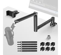 CreaDream Mic Boom Arm, Low Profile Microphone Arm Stand Desk Mount with Screw Adapter, Phone Holder, Detachable Rise Column, Cable Management, for Live Streaming, Gaming, Podcasting, Radio
