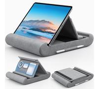 CreaDream Tablet Pillow Stand, Foldable Tablet Holder for Lap, Bed and Desk, Soft Pillow Pad with Pocket and Stylus Mount, for 4-13" Tablets, Like iPad Pro 11, 13, Air, Mini, Kindle, Galaxy Tab, Grey