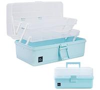 Creahaus 13" Multipurpose Storage Box with Compartments, Craft & Sewing Box with 2 Trays (Blue)