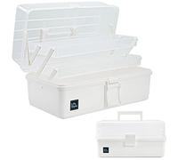 Creahaus 13inch 3 Layer Multipurpose Storage Box, Craft Storage Box with Compartments, Plastic Tool Box, Medicine storage box, Hair Accessories Organiser, Sewing Box with 2 Trays (White)
