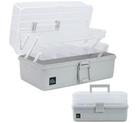 Creahaus 13inch 3 Layer Multipurpose Storage Box, Craft Storage Box with Compartments, Plastic Tool Box, Medicine storage box, Hair Accessories Organiser, Sewing Box with 2 Trays (Grey)