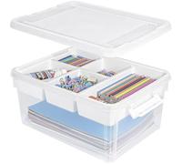 Creahaus 16L Organizers and Storage Box with Removable Tray, Durable Plastic Containers with Lids and Latching Buckles, Stackable Art & Craft Box for Art, Playdoh, Tool, Craft, Toy (WHITE)