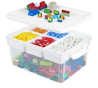Creahaus 16L Organizers and lego storage Box with Removable Tray and lego building tray kids storage boxes Craft Box for Lego Art, Playdoh, Tool, Craft, Toy(Clear)