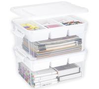 Creahaus 2Pack 16L Organizers and Storage Box with Removable Tray, Durable Plastic Containers with Lids and Latching Buckles, Stackable Art & Craft Box for Art, Playdoh, Tool, Craft, Toy (WHITE)