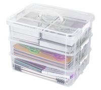 Creahaus 3 Layer Plastic Stackable Storage Boxes with Lid & Carry Handle,Storage Containers Multipurpose Portable Clear Organizer Carry Box for Organizing Art Craft,Sewing, Bead, Tool (Whter