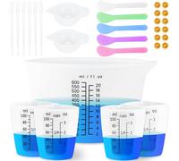 Creahaus Silicone Measuring Cups Tool Kit, Easy to Read 600ML Silicone Mixing Bowl with 250&100ML Silicone Resin Mixing Cup, Easy Clean Reusable Epoxy Resin Supplies with Stir Sticks, Pipettes