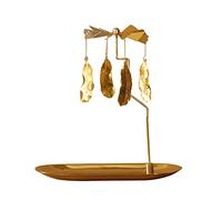 Creahaus Spinning Candle Holder with Tray, Glod Carousel Candle Spinner, Rotating Metal Tea Light Candle Holder for Table Centerpiece, Christmas, Valentine's Day, Party Decor, Gift (Gold Feather)