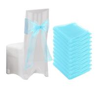 Creaher 10pcs Organza Chair Bows for Chair, 22x280cm Organza Sashes Blue Wider Sash Fuller Bows Cover Bows Sash for Wedding Decorations Birthday Party Decorations Chair Decorations (Blue)