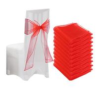 Creaher 10pcs Organza Chair Bows for Chair, 22x280cm Organza Sashes Red Wider Sash Fuller Bows Cover Bows Sash for Wedding Decorations Birthday Party Decorations Chair Decorations (Red)
