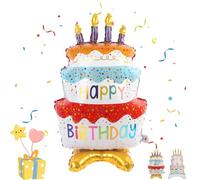 Creaher 1pc Happy Birthday Balloon Large Standing Birthday Cake Balloons, Self Inflating Balloon Happy birthday Foil Balloons for Helium Party balloons for Party Decoration