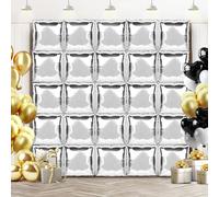 Creaher 25PCS Square Foil Metallic Silver Balloons, Wall Tunnel Flat Double Sided Mylar Chrome Silver Balloon Arch Garland Kit for Birthday Graduation Anniversary Party Backdrop Decorations