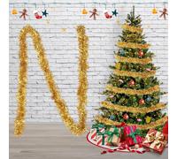 Creaher 5-Piece Christmas Garland, Gold Tree Hanging Tinsel Decoration with Glitter Ribbon and Shiny Chunky Tinsels