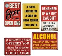 Creaher 5pcs Metal Bar Signs Vintage Alcohol Themed Metal Plaques Man Cave Vintage Wall Accessories Metal Tin Signs for Home Bar Decorations(20x30cm)