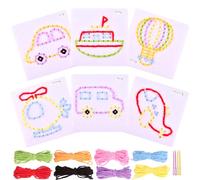 Creaher 6Pcs Thread Board Kids Set, Thread Board for Kids Ages 2 3 4 5 6 Colorful Threading Toy Sewing Kit Board Lacing Cards Learning Activity