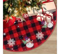 Creaher 90CM Christmas Trees Skirt，Xmas Tree Skirts Christmas Tree Mat,Red Christmas Tree Skirt with Snowflakes and Snowman，Xmas Tree Mat Christmas Tree Decoration Red，Christmas Tree Skirt Base Cover