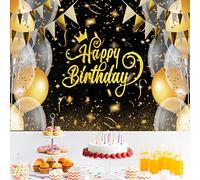 Creaher Birthday Backdrop Banner Gold Decoration Background, 71X43Inch Happy Birthday Decorations Banner Photo Booth Banner, Background Sign Photo For Birthday Party Anniversary Baby Shower Supplies
