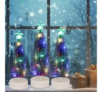 Creaher Mini Cedar Christmas Tree Snow Frost Sisal Trees, 3pcs Miniature Pine Tree with Lights for Home Office Desk Christmas Decor, 25cm/9.5inch, 20cm/7.9in, 17cm/6.7in