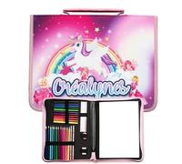 Créalynes Unicorn Drawing Pouch - Complete Case with 12 Coloured Pencils, 12 Markers, Eraser, Sharpener, Ruler, 2 Grey Pencils, Sketchbook - Green