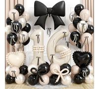 Cream 16 Number Balloon, 16th Birthday Decorations for Girls Double Stuff Pearl White Black Beige Latex Balloon Bow Heart Foil Balloon for Sweet Sixteen 16 Year Old Birthday Anniversary Party Decor