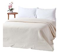 (Cream, 180 x 260 cm) Cotton Contemporary Diamond Pattern Matelassé Bedspread