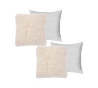 (Cream, 2 Pack Filled) OHS Set of 2/4 Fluffy Shaggy Filled Cushion with Cover Square