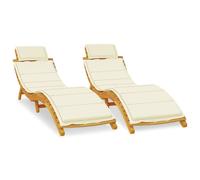 (cream, 2 pcs) vidaXL Sun Loungers Chaise Lounge Recliner with Cushions Solid Wood Acacia