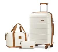 (Cream, 20 inch + bags) KONO 20/24/28 Inch Hard Shell PP Suitcase With Duffel Bag And Toiletry Bag